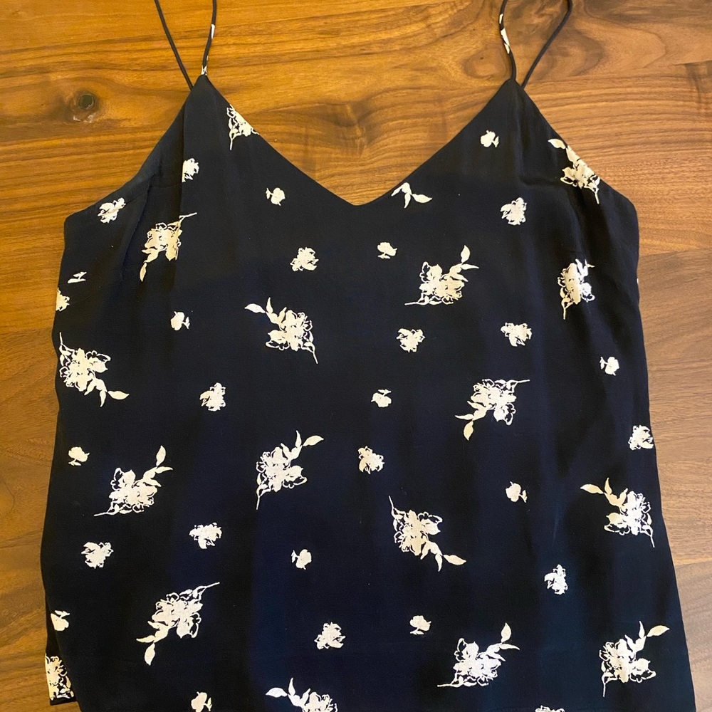 Something Navy Black Floral V-Neck Cami with Cream Print